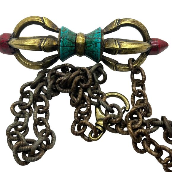 Tibetan Buddhism Dorje Phurpa Pestle Vajra Talismans FaQi Brass Red Turquoise - Picture 13 of 15